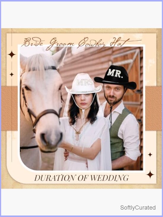 Bride and Groom Cowboy Hats with Veil Feathers for Wedding main image 6